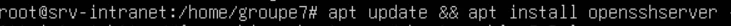 Commande apt d'installation du serveur OpenSSH.