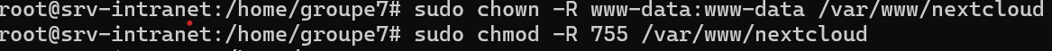 Commandes chown et chmod sur /var/www/nextcloud.