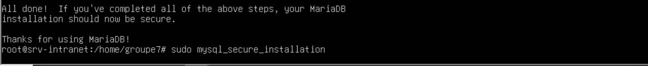 Fin de l'assistant mysql_secure_installation.